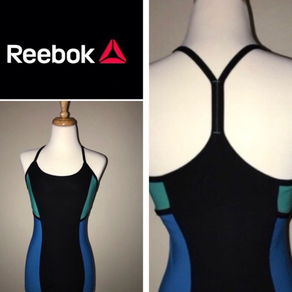 Reebok Women's Black and Blue athletic top.